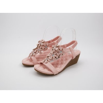 Desun sandály dámské s květinami na klínku Lucy růžové – Zboží Mobilmania