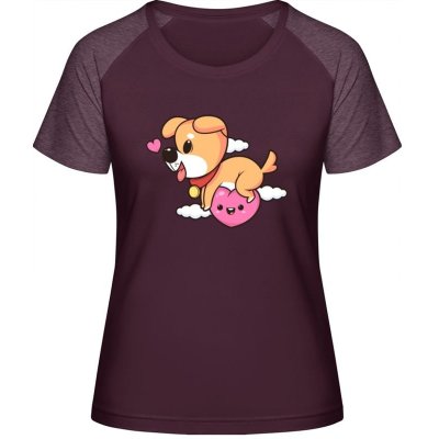 MyMate Prodloužené Triko MY120 Design se srdíčkem a psem Burgundy / Heather Burgundy – Sleviste.cz