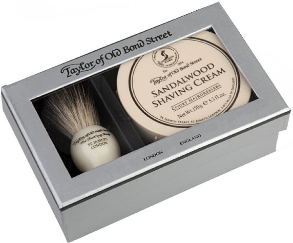 Taylor of Old Bond Street Sandalwood sada na holení 00206 štětka na holení Pure badger + krém na holení 150 g