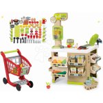 Smoby Set obchod Bio Ovoce-Zelenina Organic Fresh Market a nákupní vozík s potravinami a nádobím