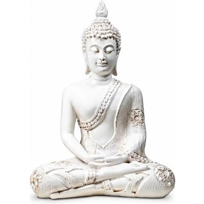 Nefertitis Buddha meditující thajská soška bílý starožitný vzhled - výška cca 27 cm – Zboží Mobilmania