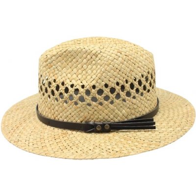 Slaměný klobouk s hnědým koženým páskem Fedora