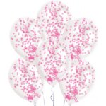 Amscan Balonky latex průhledné s růžovými konfetami 28 cm – Sleviste.cz