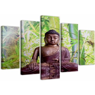 Obraz na plátně pětidílný Buddha Meditation Green - 100x70 cm – Zbozi.Blesk.cz