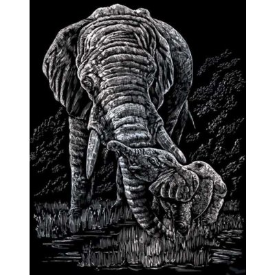 Škrabací obrázek Slonice s mládětem stříbrná – Zboží Mobilmania