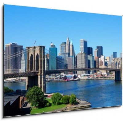 Obraz 1D - 100 x 70 cm - New York City Skyline and Brooklyn Bridge New York City Skyline a Brooklynský most – Zboží Mobilmania