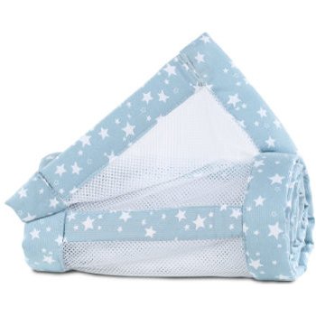 Babybay Nest mesh piqué Maxi boxová pružina a Comfort azurově modrá hvězdy bílé