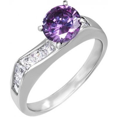 Šperky eshop prsten z oceli výrazný fialový zirkon čtvercové čiré zirkony F7.17 – Zboží Mobilmania