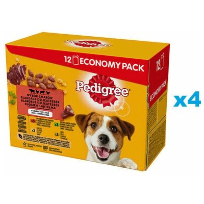 Pedigree Adult Výběr příchutí v želé s hovězím masem s kuřecím masem s jehněčím s drůbeží 48 x 100 g – Sleviste.cz