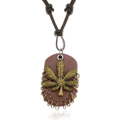 Šperky eshop z umělé kůže, přívěsky - zlatý list marihuany, ovál s kroužky R24.15 – Zboží Mobilmania