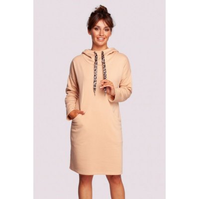 B238 High collar dress with leopard print béžová