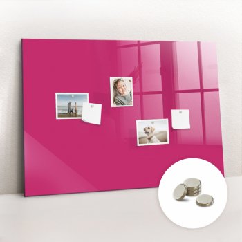 tulup Magnetická Tabule na Zeď Skleněná - Memo Board Kleněnou Přední Stranou - 5 magnetů v balení - 70 x 100 cm - Barva silně růžová
