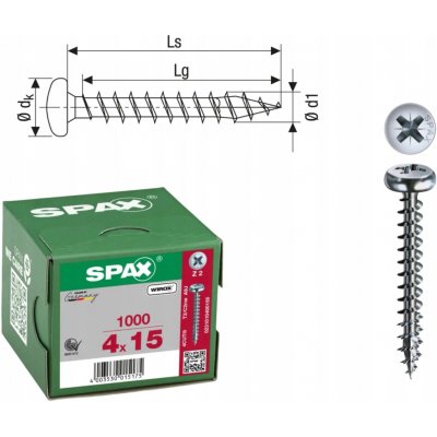 SPAX vruty 4x15mm T-STAR zápustná hlava, plný závit, pozink – Hledejceny.cz