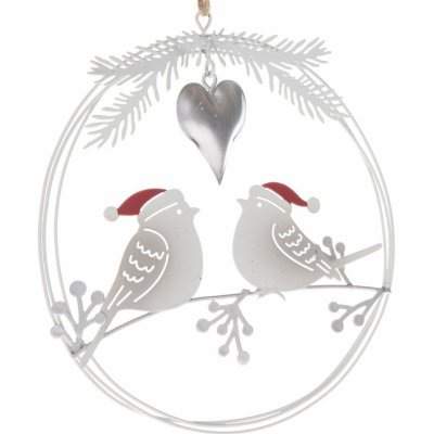 Vánoční závěsná kovová dekorace Ptáčci 14,5 x 16 x 1 cm