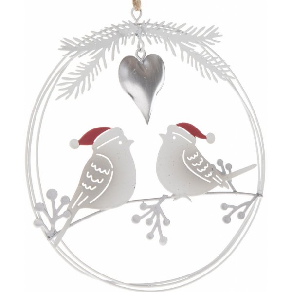 Vánoční dekorace Vánoční závěsná kovová dekorace Ptáčci 14,5 x 16 x 1 cm