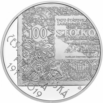 Česká mincovna 100. výročí zahájení vydávání československých platidel 500 Kč 2019 stříbrná mince Proof 25 g – Hledejceny.cz