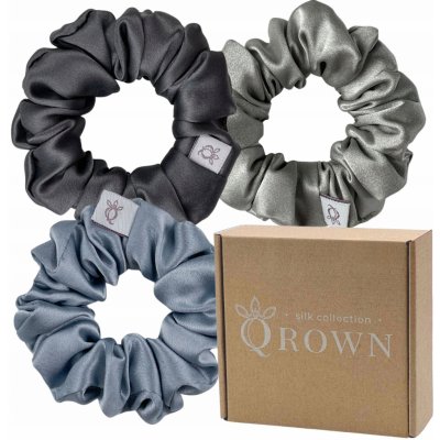 Hedvábná gumička do vlasů Qrown šedá 3 ks – Zboží Mobilmania