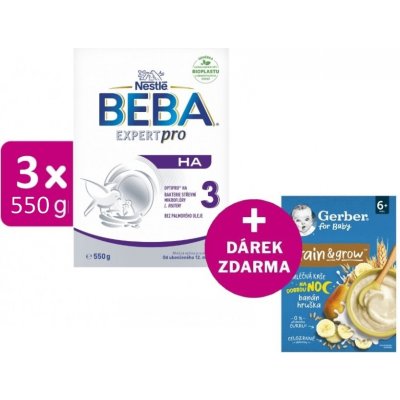 BEBA EXPERTpro HA 3 3 x 550g + GERBER Mléčná kaše pšenično-ovesná banán a hruška 200 g – Zboží Dáma
