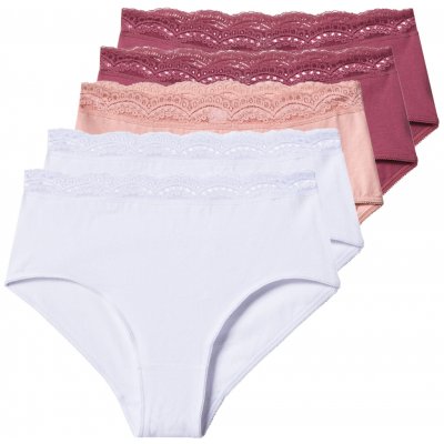 esmara Dámské kalhotky s vysokým pasem s BIO bavlnou 5 kusů růžová bílá – Zboží Dáma