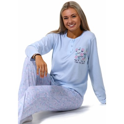 Květinové nebesky modré dámské pyžamo s knoflíky - najdi štěstí 1B1798