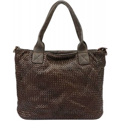 Dámská kožená taška VS 014 v tmavě hnědé barvě s doplňkovým popruhem ve stylu shopperbag – Zboží Mobilmania