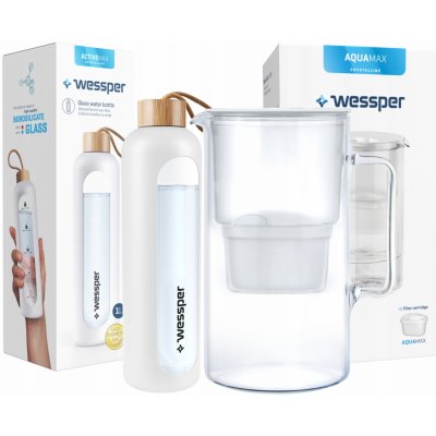 Wessper Sada Wessper AquaMax Crystalline 2,5l skleněný džbán s filtrem + ActiveMax Crystalline 1l skleněná motivační láhev se silikonovým krytem bílá – Hledejceny.cz