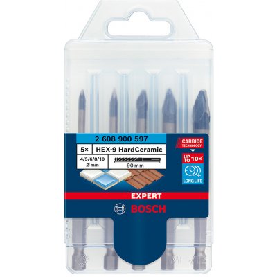 BOSCH 5dílná sada vrtáků do dlažby EXPERT HEX-9 HardCeramic 4/5/6/8/10 mm 2608900597 – Zbozi.Blesk.cz