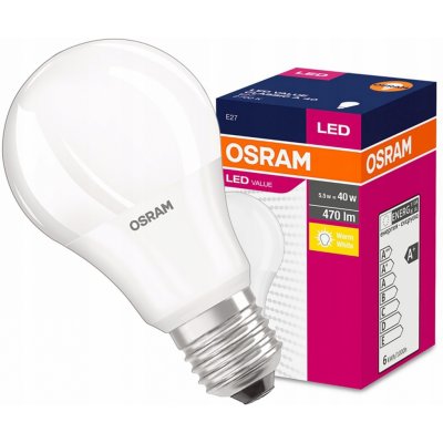 Ledvance LED E27 6,0W 2700K 470lm VALUE A40-klasik matná – Sleviste.cz