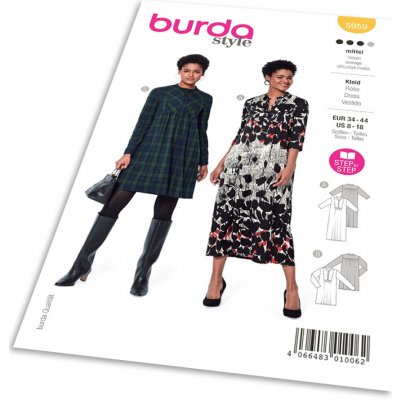 Střih Burda 5959 - Volné šaty, flanelové šaty, midi šaty – Zboží Mobilmania