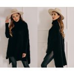 Fashionweek Luxusní pončo svetr vlněný pletený kabát s teplým rolákem RITA Černá – Zboží Dáma