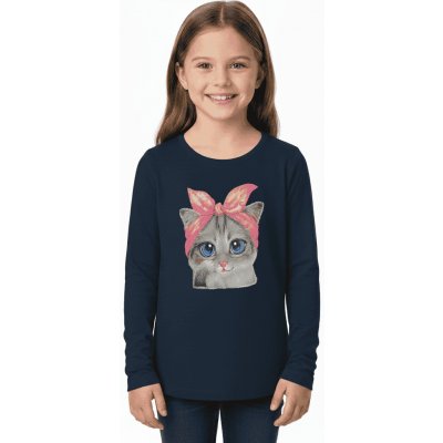 Dívčí tričko s kočkou bf tmavě modrá – Hledejceny.cz