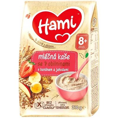 Hami Mléčná kaše se 7 obilninami s banánem a jahodami 210 g