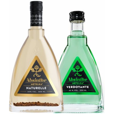 Metelka Absinthe Naturelle 60% 0,5 l + Metelka Absinthe Verdoyante 60% 0,2 l (2x holá láhev) – Zboží Dáma
