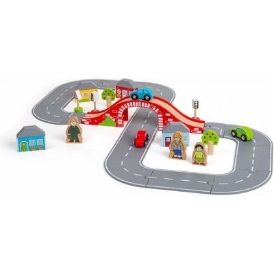 Bigjigs Rail Dřevěná autodráha závodní den – Zboží Mobilmania