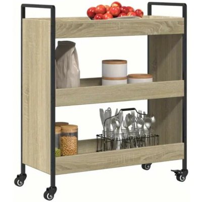 Servírovací stolek kolečka kov dřevo černá dub sonoma NoBi FLORENCIE – Zboží Dáma