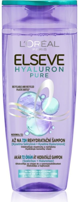 L’Oréal Paris Elseve Hyaluron Pure hydratační šampon pro mastnou vlasovou pokožku a suché konečky 250 ml