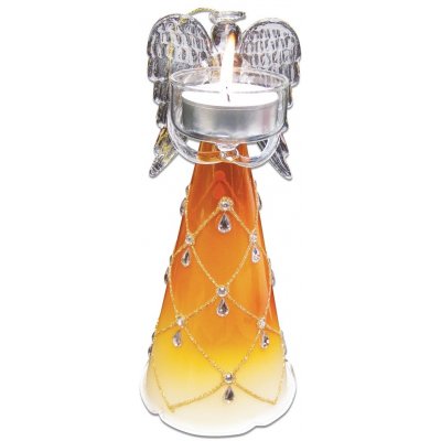 skleněný anděl 20cm,na 1 čajovou svíčku oranžový – Zboží Mobilmania