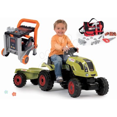 Smoby set traktor Claas Farmer XL na šlapání s přívěsem Smoby a pracovní dílna Black&Decker 3v1 s elektronickou vrtačkou – Sleviste.cz