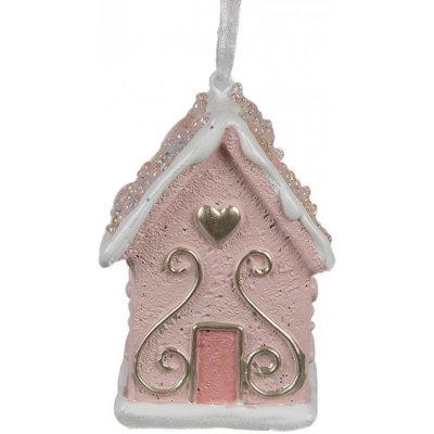 Clayre & Eef Závěsná růžová ozdoba perníková chaloupka Gingerbread House 4*4*6 cm – Hledejceny.cz