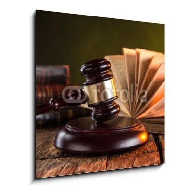 Obraz 1D - 50 x 50 cm - Wooden gavel and books on wooden table, law concept Dřevěná palička a knihy na dřevěném stole, koncept práva – Hledejceny.cz