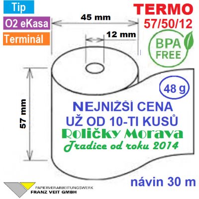 Termo kotouček 57/50/12 BPA 30m (57mm x 30m) Množství: 10 ks kotoučků ve fólii – Zboží Živě