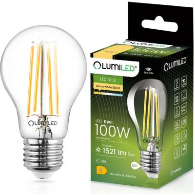 Lumiled Lumiled LED žárovka E27 A60 11W , 100W 1521lm 3000K Teplá 360° Filament – Hledejceny.cz