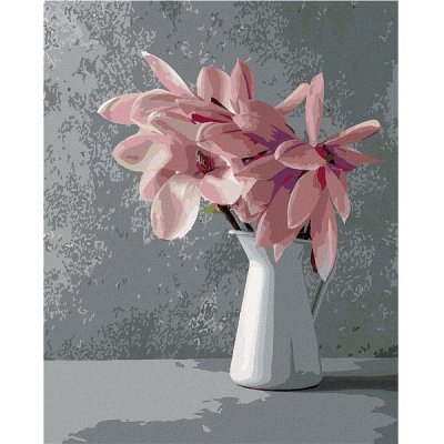 zuty Růžové magnólie v bílé keramické váze, 80×100 cm, vypnuté plátno na rám – Zbozi.Blesk.cz