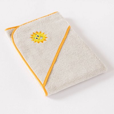 Veba LOTA osuška s kapucí bílá s výšivkou Sluníčko žlutá lemovka 75x75 cm – Zbozi.Blesk.cz