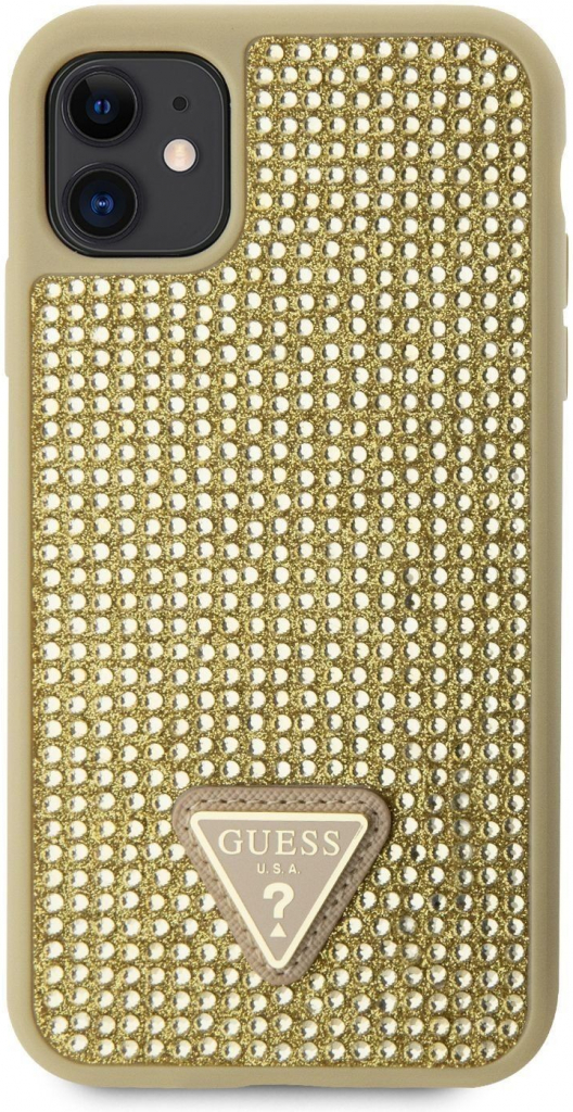 Pouzdro Guess, Rhinestones Triangle Metal Logo iPhone 11 zlaté