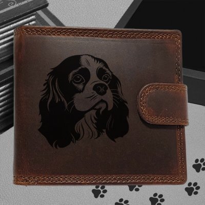 Pánská s motivem pro milovníky psů s obrázkem pejska Kavalír King Charles Španěl Pánská hnědá peněženka Enzo