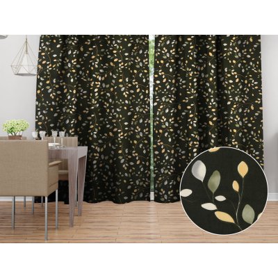 Biante Bavlněný závěs Sandra SA-722 Větvičky s lístky na tmavě zeleném 150x150 cm – Zboží Dáma