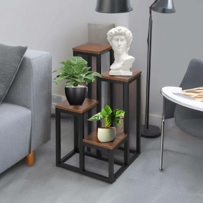 SPRINGOS Kovový stojan na květiny PETALIA 68 cm tmavě hnědý – Sleviste.cz