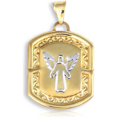 Gemmax Jewelry Zlatý medailon s andělem žluto-bílé zlato GUPCN 21111 – Zboží Mobilmania