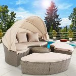 FurniGO Ratanová zahradní postel LAZY 185 cm krémová – Hledejceny.cz